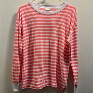 J Crew Long Sleeve Slub Cotton Tee in Coral/White.  Sz small. Gently used